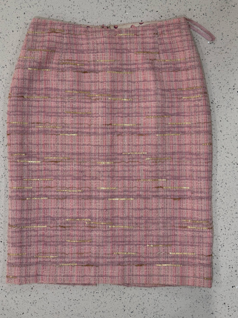 Carmen Marc Valvo Pink Tweed Skirt with Gold Lurex